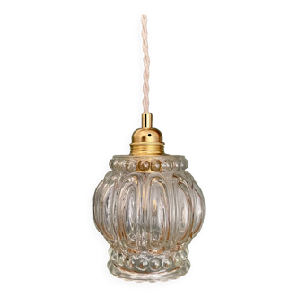 Vintage globe pendant light in transparent bubbled glass