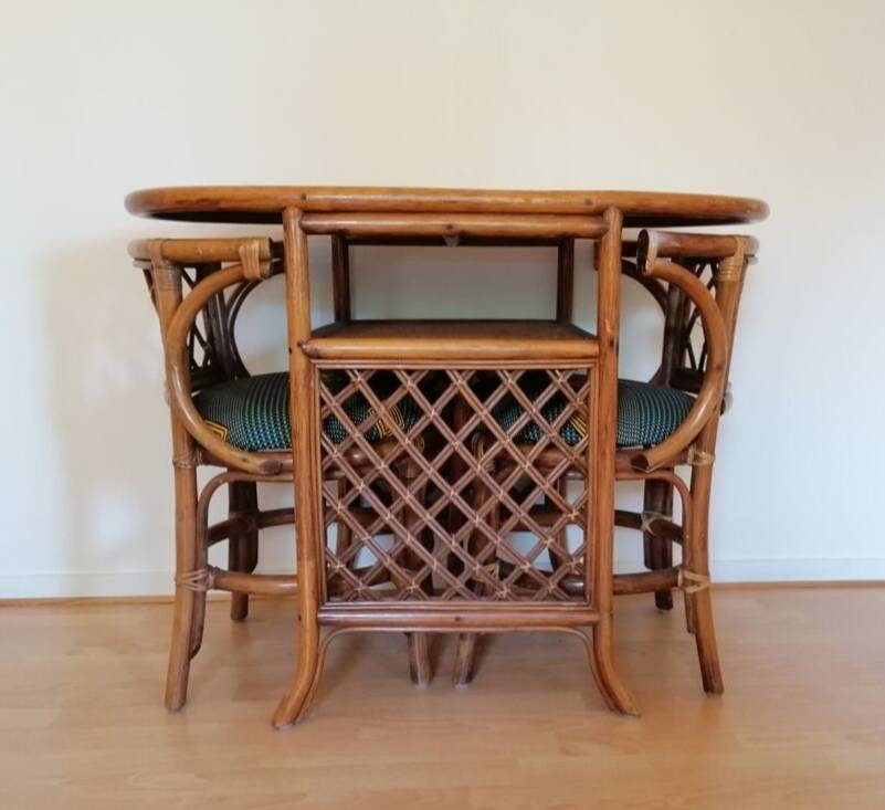 Salon de jardin en rotin console et deux fauteuils