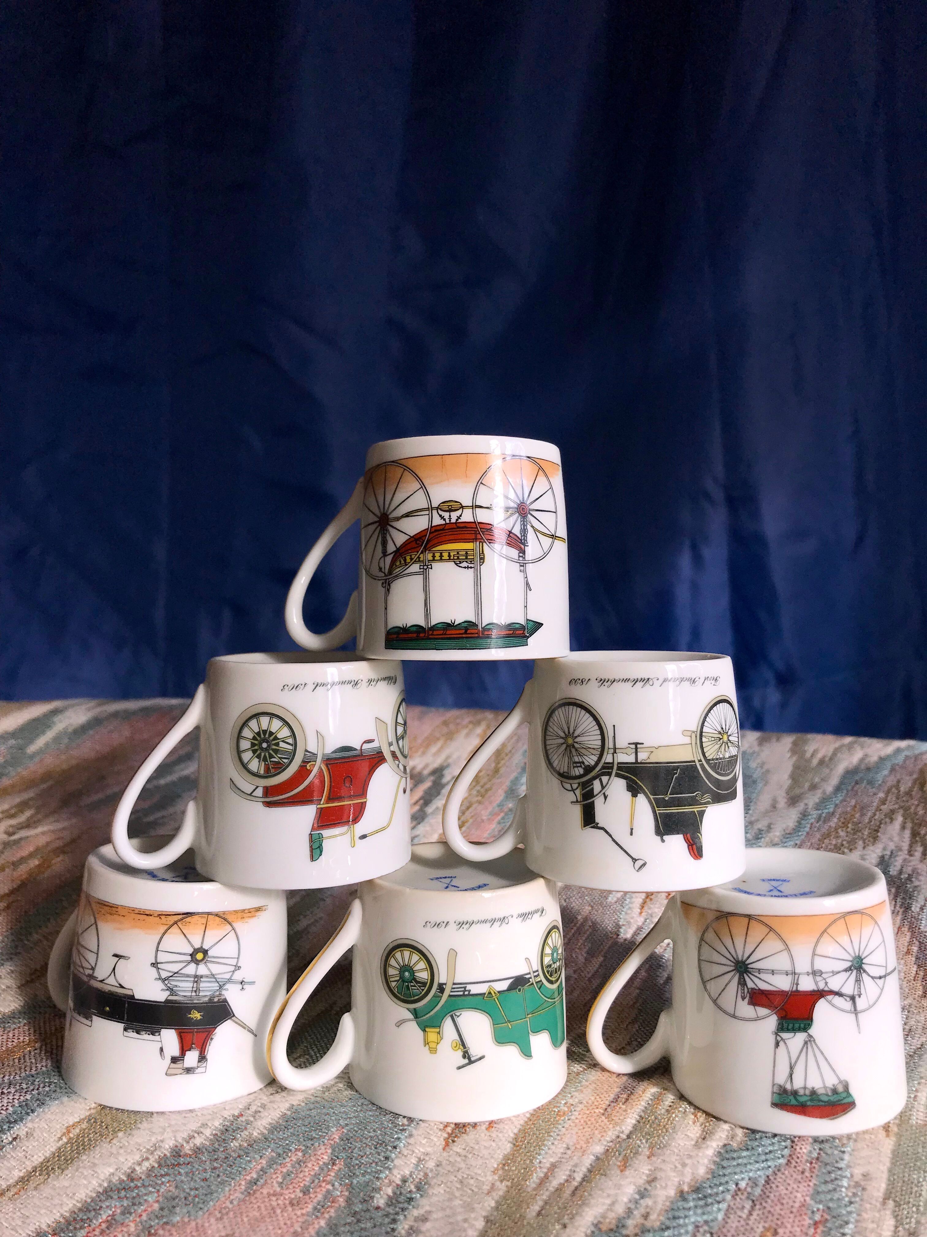 Vintage mocha service collection 6 cups cars real limoges porcelain of paris
