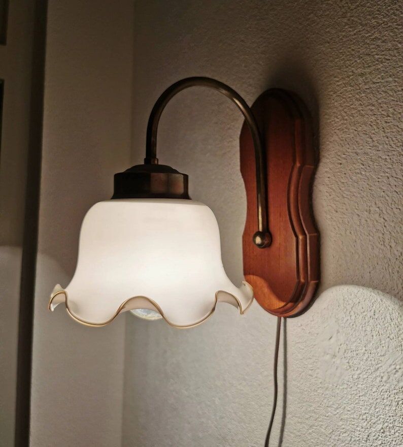 Vintage wall lamp with 70s glass cap