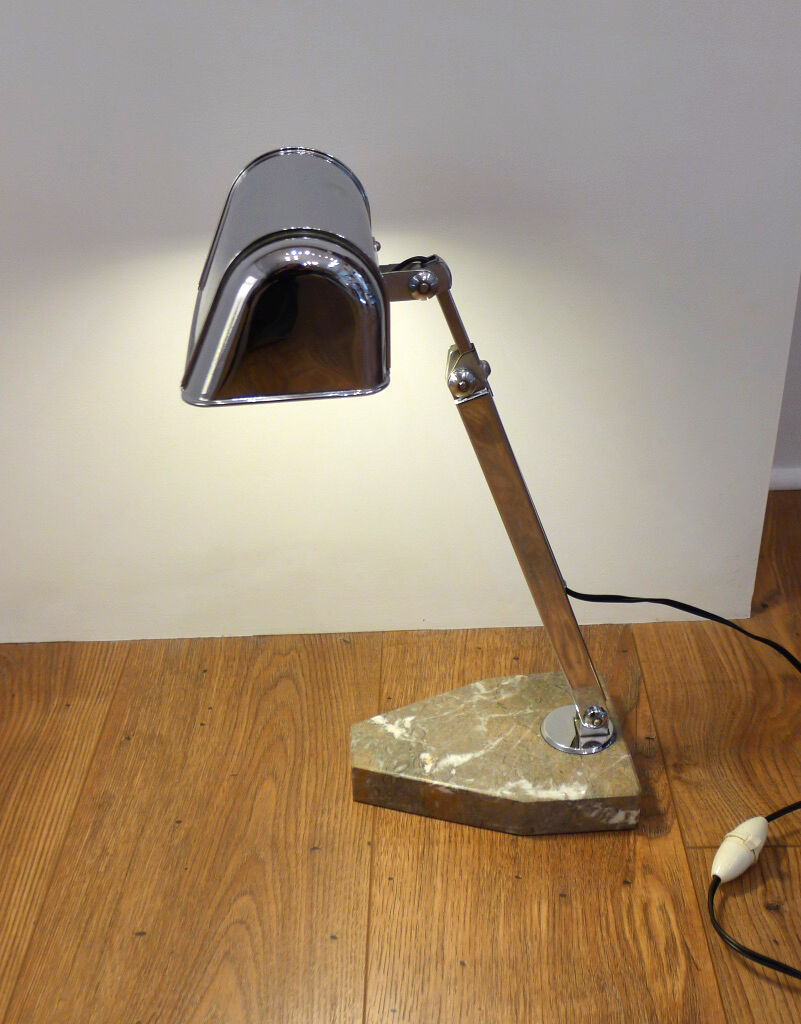 Office Art Deco lamp, chrome metal, & base marble, 1930 s