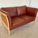 VINTAGE DANISH MID CENTURY DARK COGNAC LEATHER 2 SEATER STOUBY SOFA