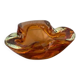 Vintage amber art glass ashtray in Murano style, sculptural free-form hand-blown bowl, glass catchall, Mid-Century Italy.