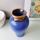 Vase bleu en faïence vintage, années 80