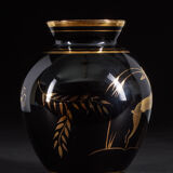 Ensemble de 3 vases en céramique noire émaillée avec des motifs dorés