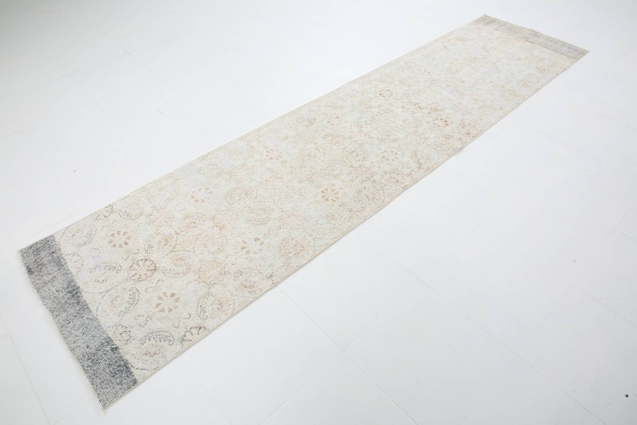 3x11 Rugs For Hallway Beige & Blue Vintage Runner Rug, 82x338Cm
