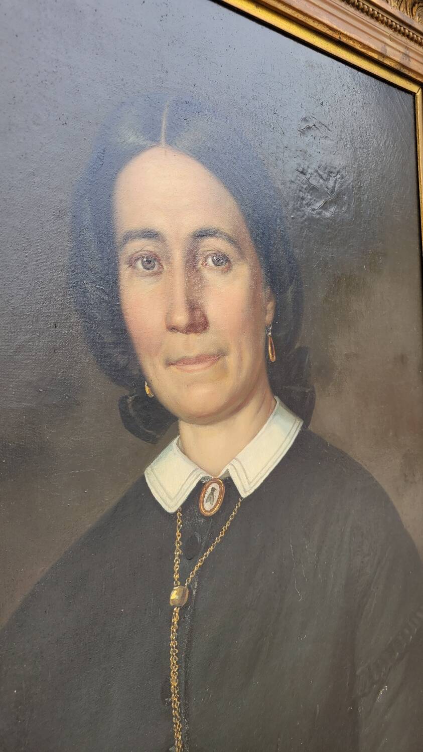 Oil on Canvas Portrait Painting of a Woman Framed 19th Century Signed