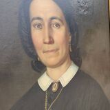 Tableau Portrait Huile sur Toile d'une Femme Encadré 19ème signé