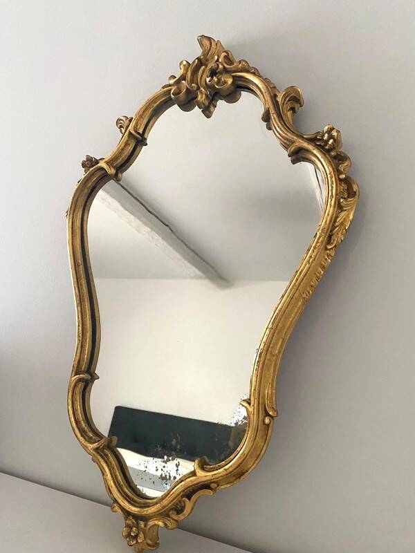 Old golden mirror in composite resin baroque style 60s