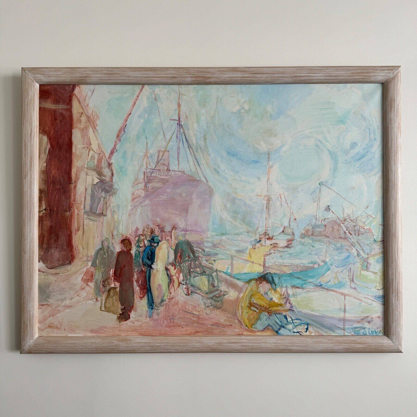 Oil on canvas representing the port of Nantes by J. Levy 20th century