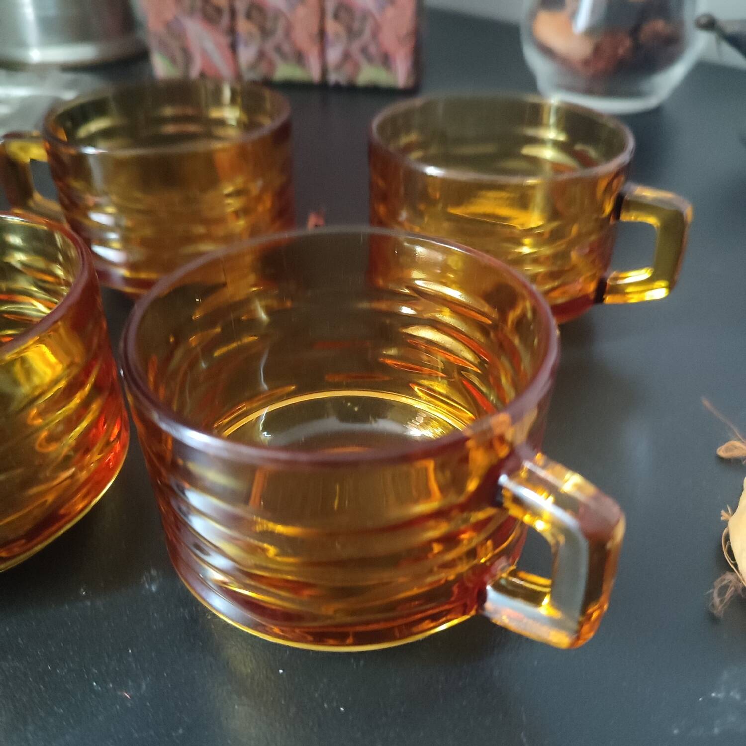 Set of 4 Vereco amber glass cups
