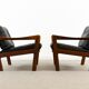 Pair of teak chairs in black leather by Illum Wikkelsoe for Niels Eilersen, Denmark