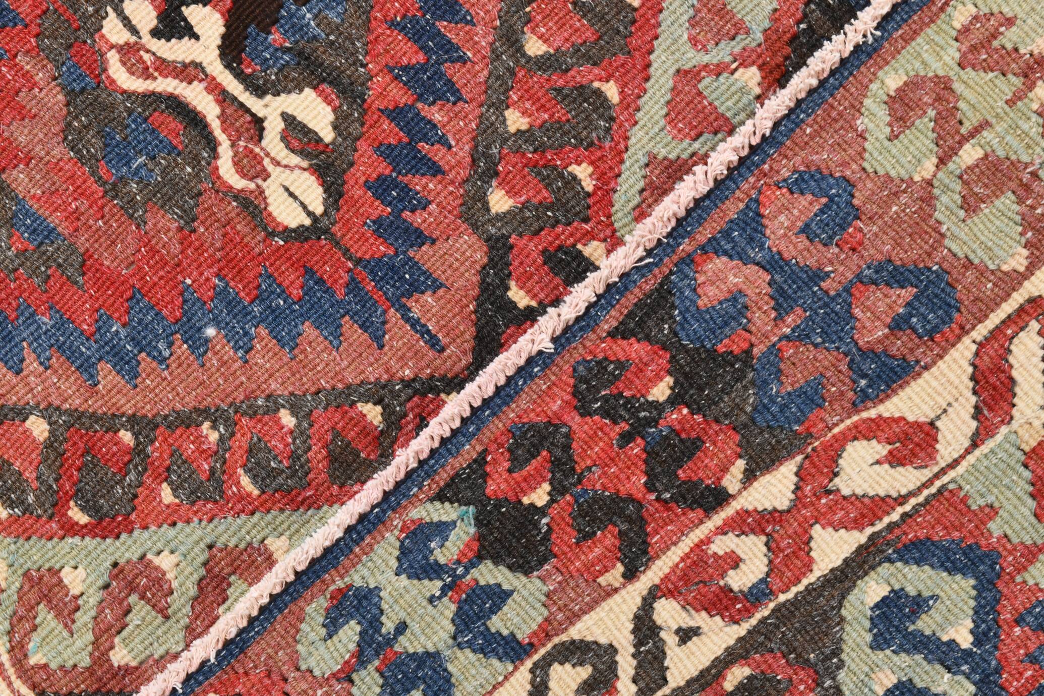 Kilim Ancien Fait Main en Laine Rouge et Bleu,Tapis Plat Vintage,165x231 Cm