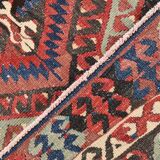 Kilim Ancien Fait Main en Laine Rouge et Bleu,Tapis Plat Vintage,165x231 Cm