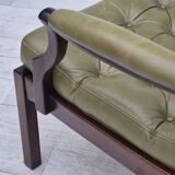 1970s, Scandinavian armchair, original condition,reen furniture leather, solid teak wood.