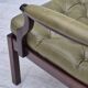 Fauteuil scandinave, état d'origine, meuble en cuir vert, bois de teck massif, années 1970