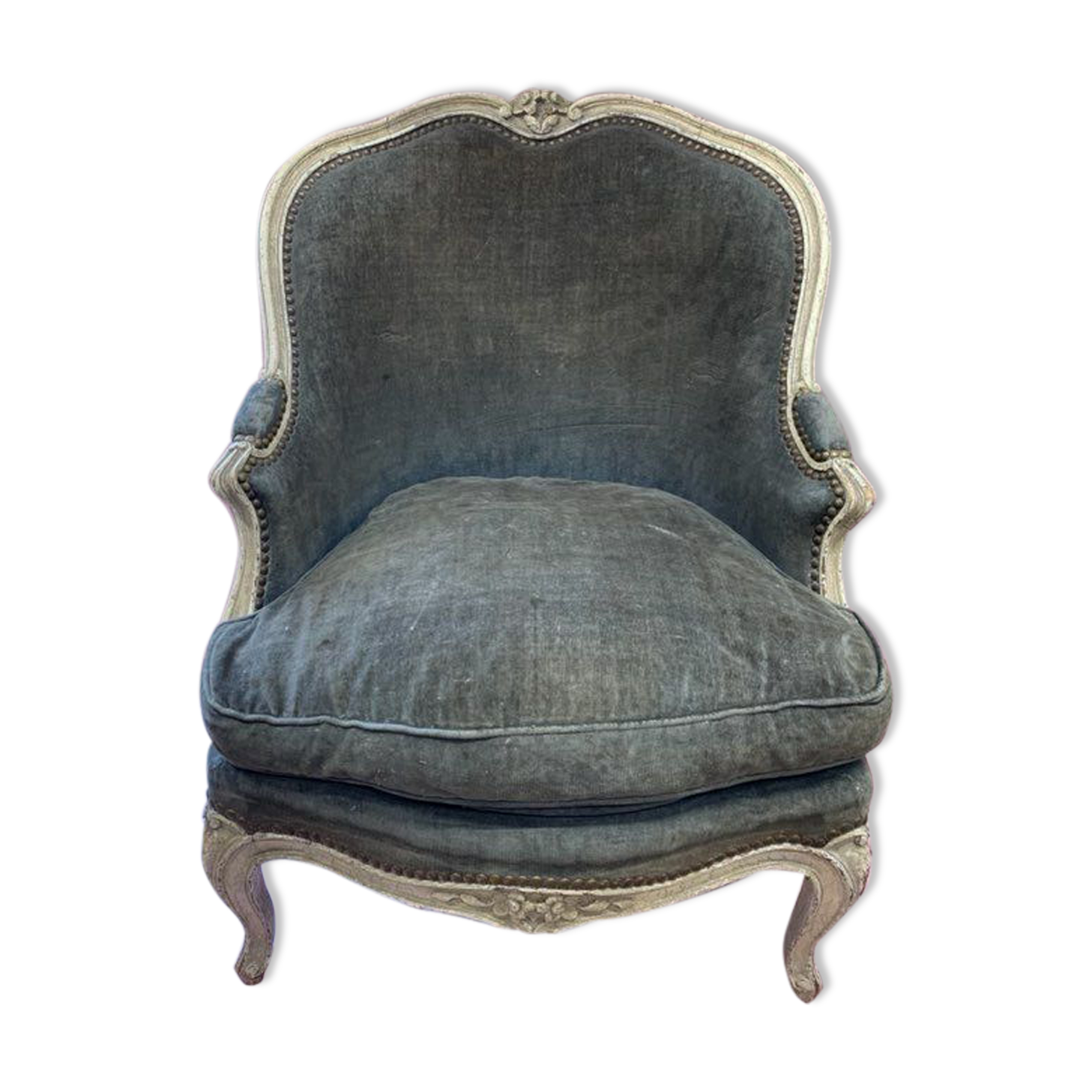 Green velvet shepherdess armchair