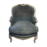 Green velvet shepherdess armchair