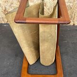 60's 70's newspaper holder magazine rack by Aksel Kjersgaard in teak and suede