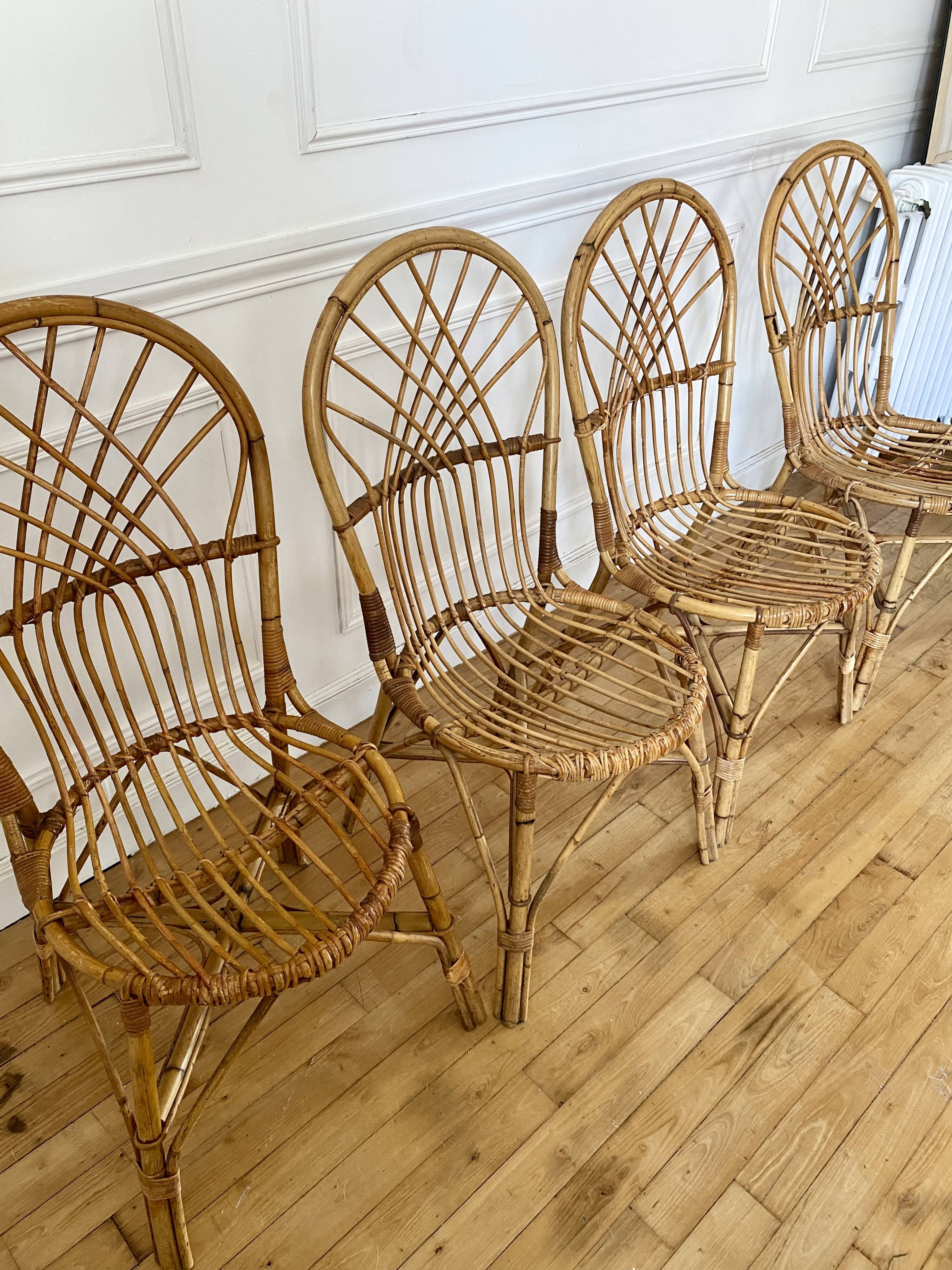 4 vintage rattan chairs