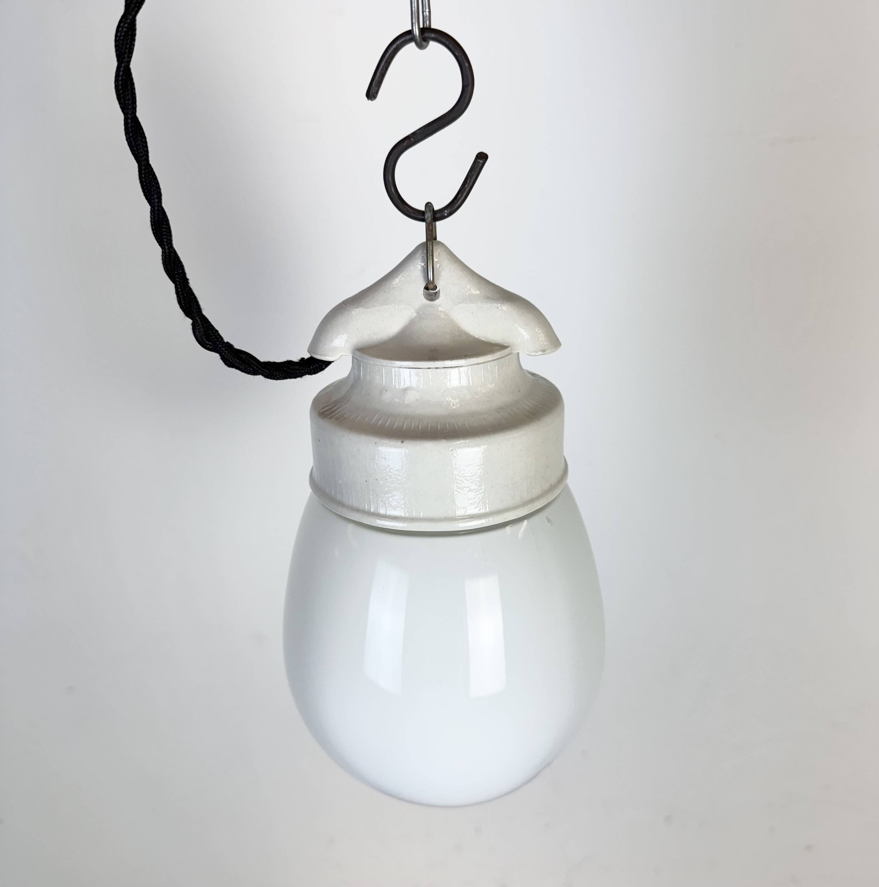 Vintage White Porcelain Pendant Light, 1970s