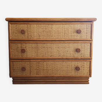 Maugrion chest of drawers for Roche Bobois, wood and rattan, 1980s