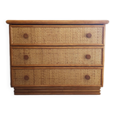 Maugrion chest of drawers for Roche Bobois, wood and rattan, 1980s