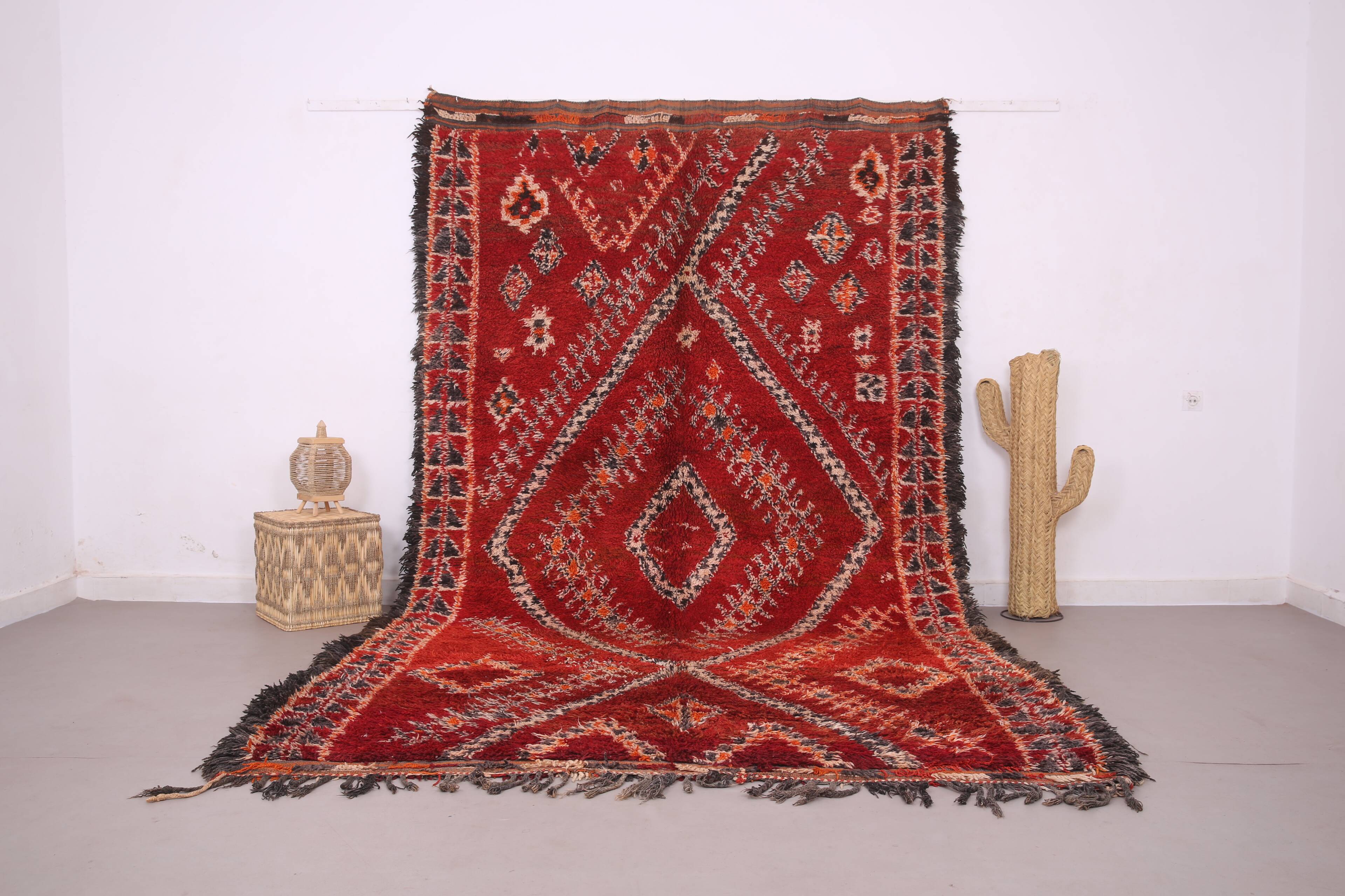 Tapis marocain vintage rouge 220 x 356 cm - Tapis en laine berbère rare - Tapis fait main