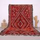 Tapis marocain vintage rouge 220 x 356 cm - Tapis en laine berbère rare - Tapis fait main