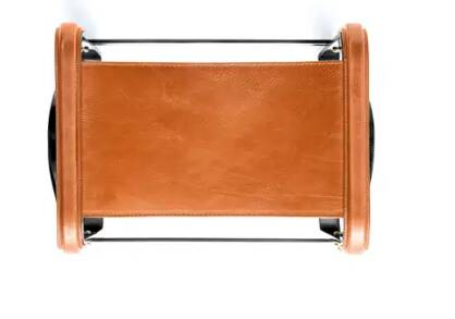 Contemporary Kitchen Bar Stool in Black Metal and Natural Tobacco Leather