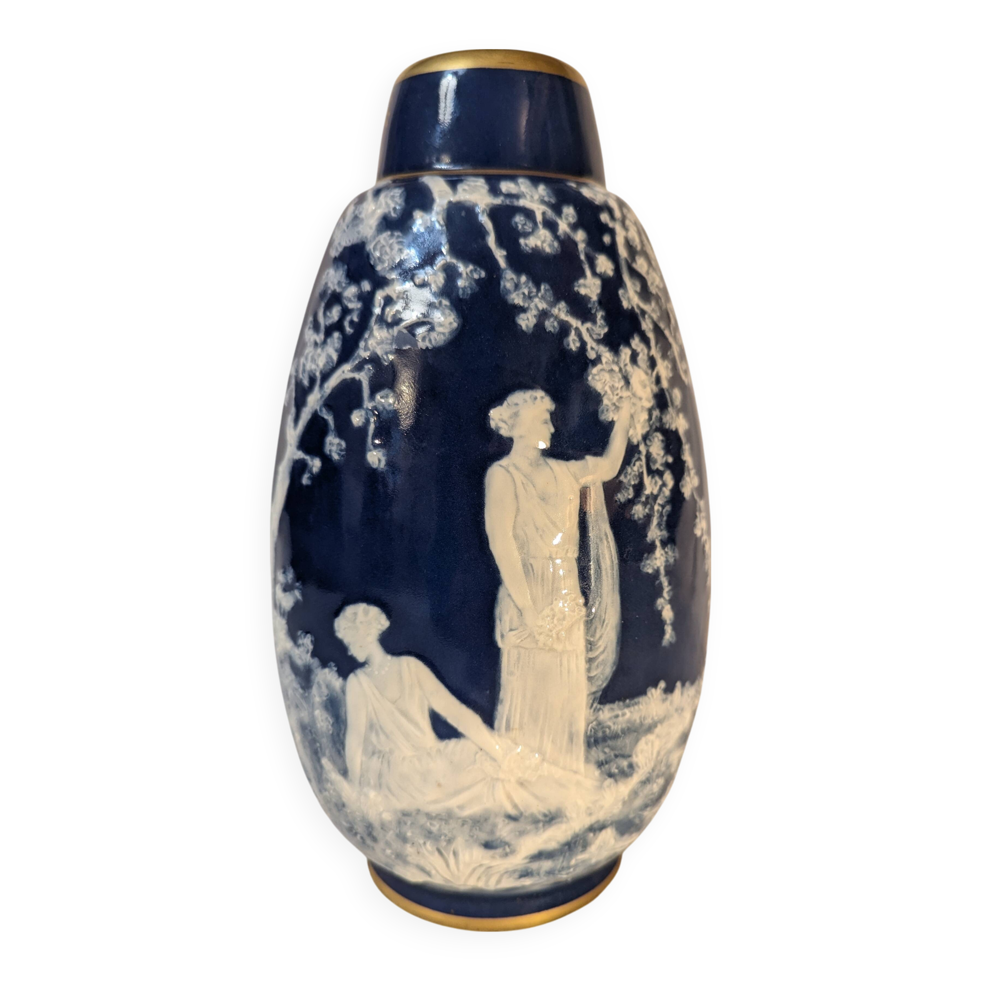 Blue Limoges porcelain vase