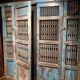 Openwork indian door in metal and blue wood
