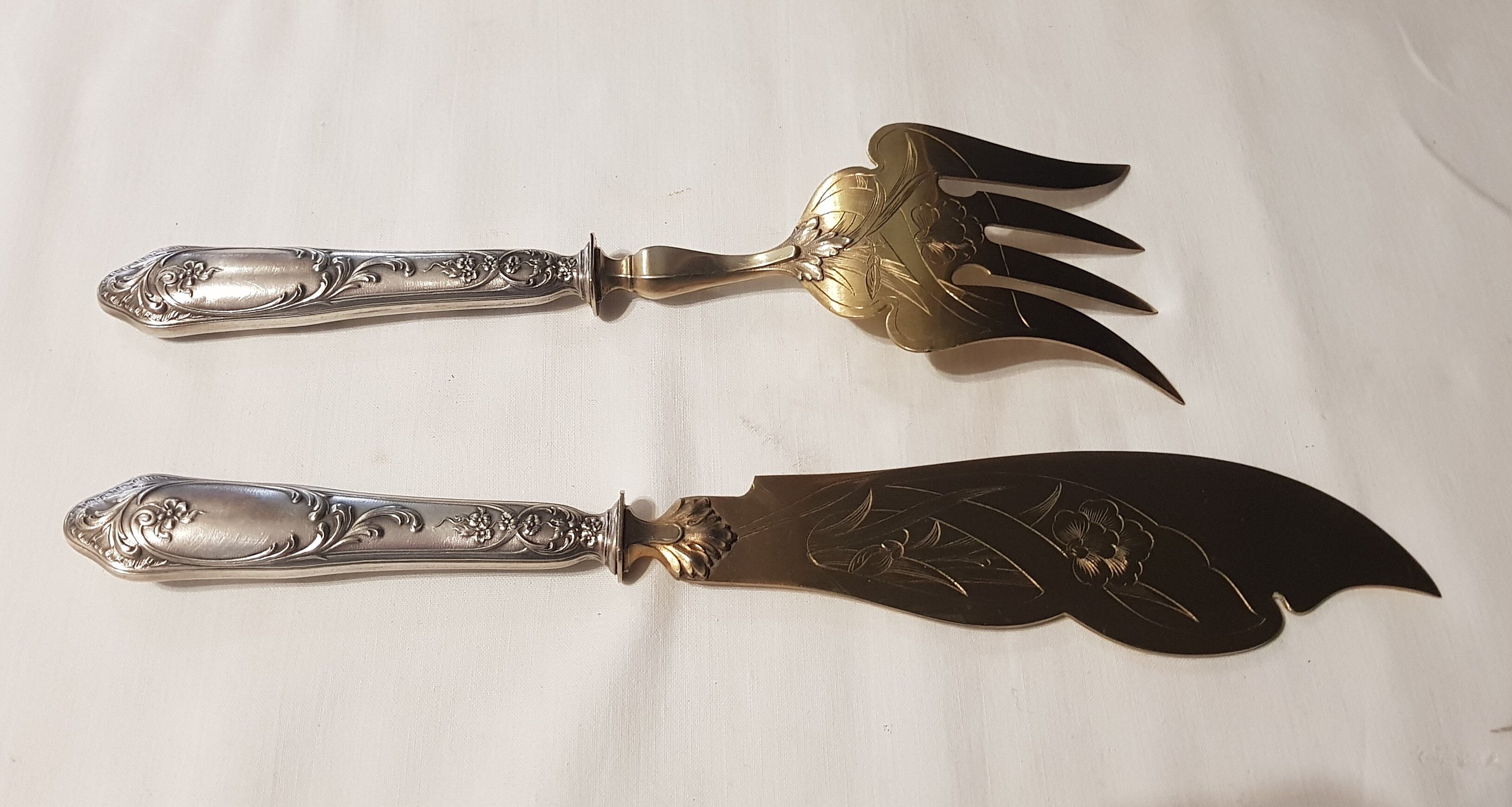 Silver-gilt metal fish service