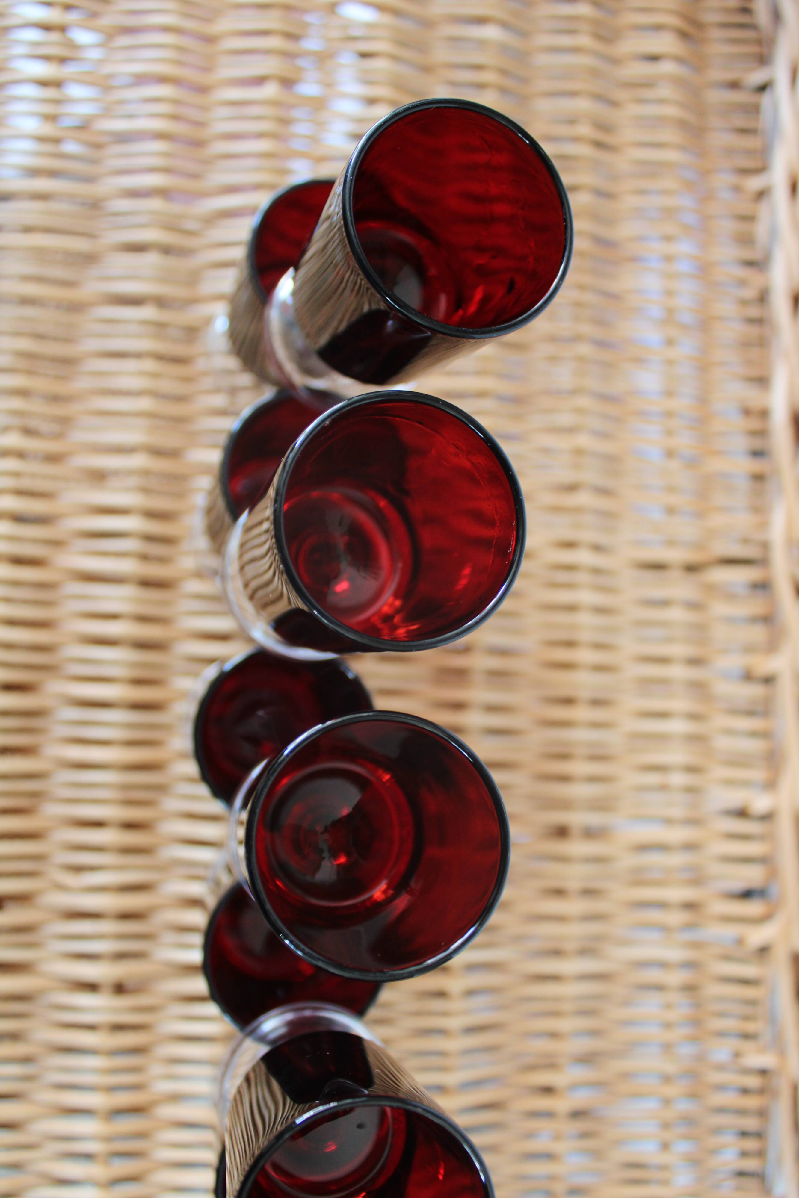 9 Luminarc red liquor glasses