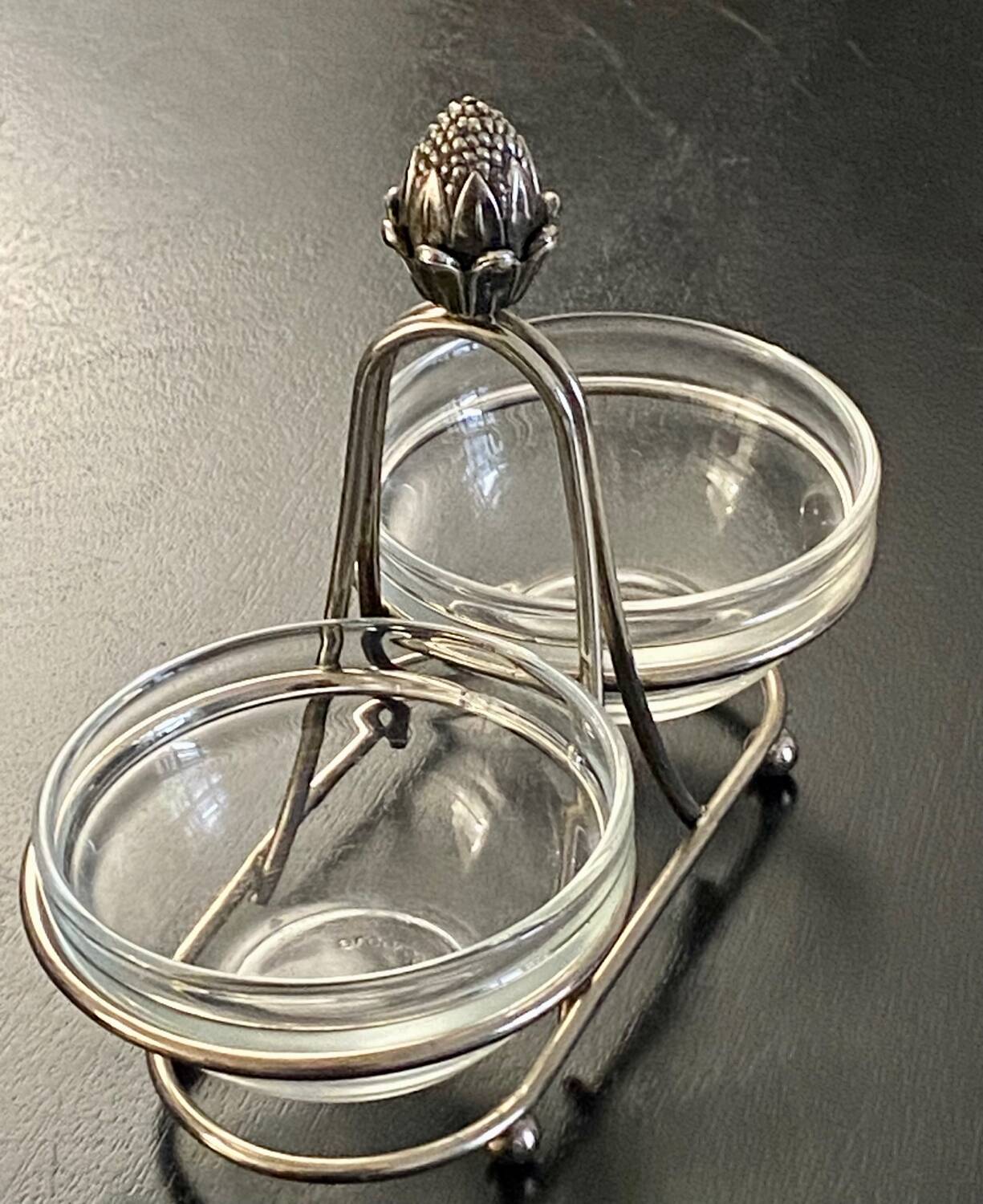 1 old aperitif server in metal and glass