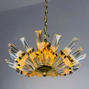 Sun-shaped chandelier by Oscar Torlasco for StilKronen, cut Murano glass, Italy 1970s