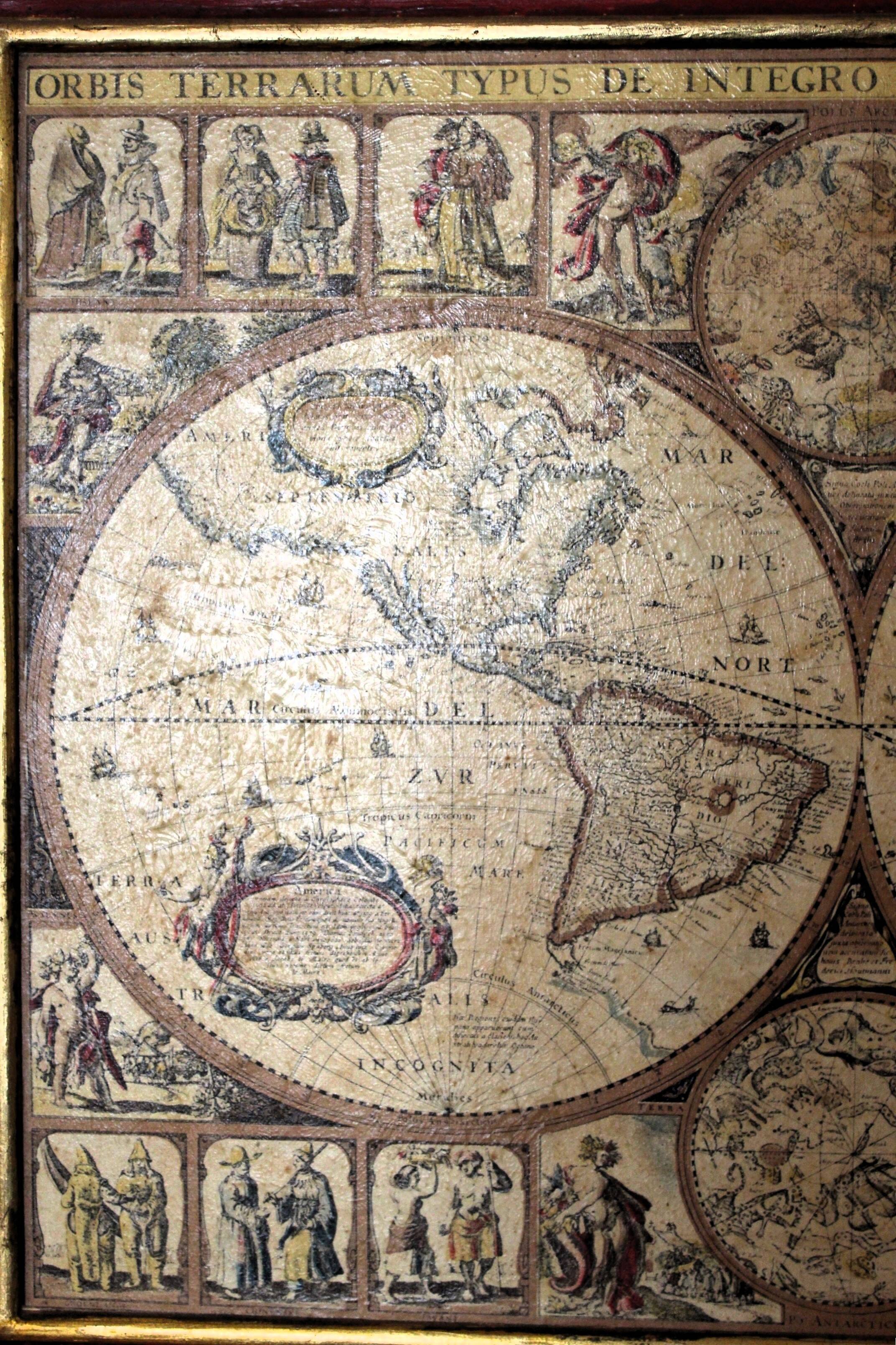 Cadre planisphère vintage reproduction XVIIème