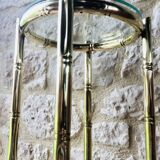 Vintage faux bamboo pedestal table in brass with 2 glass shelves