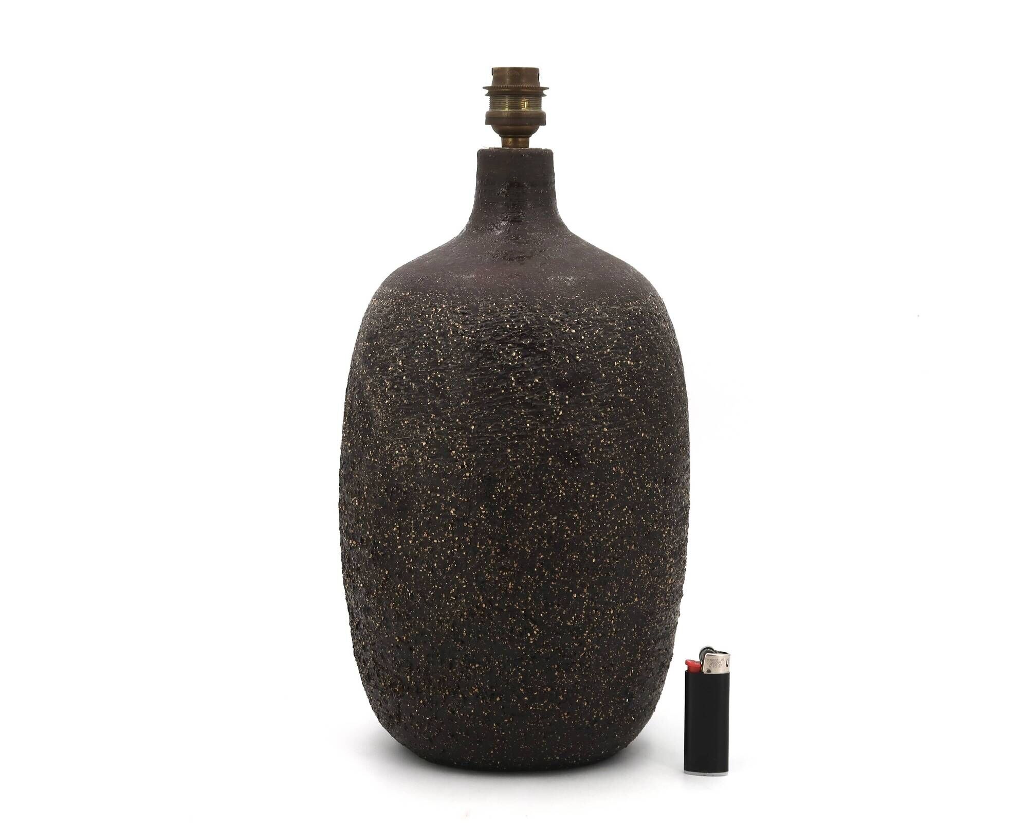 Brown chamotte ceramic lamp base, signed, Scandinavian style.
