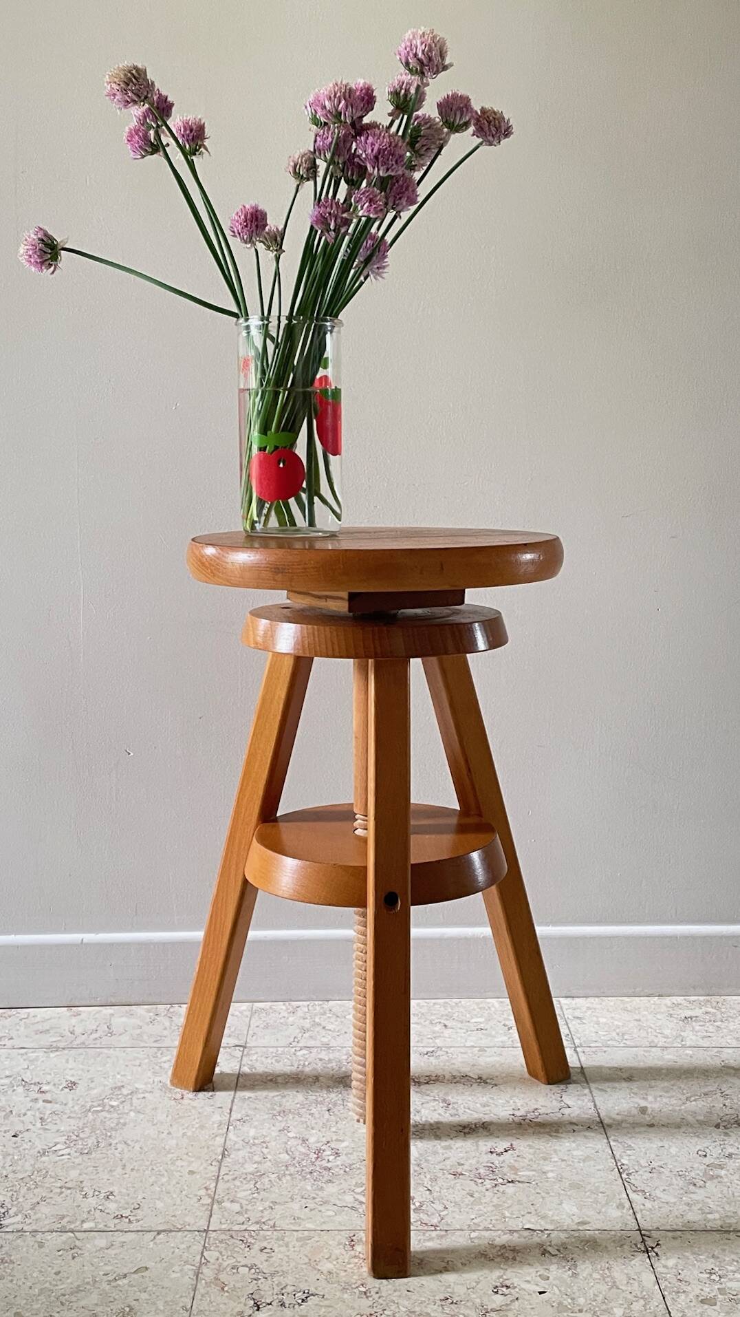 Vintage Solid Beech Screw Stool