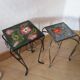 wrought iron and earthenware tile side table