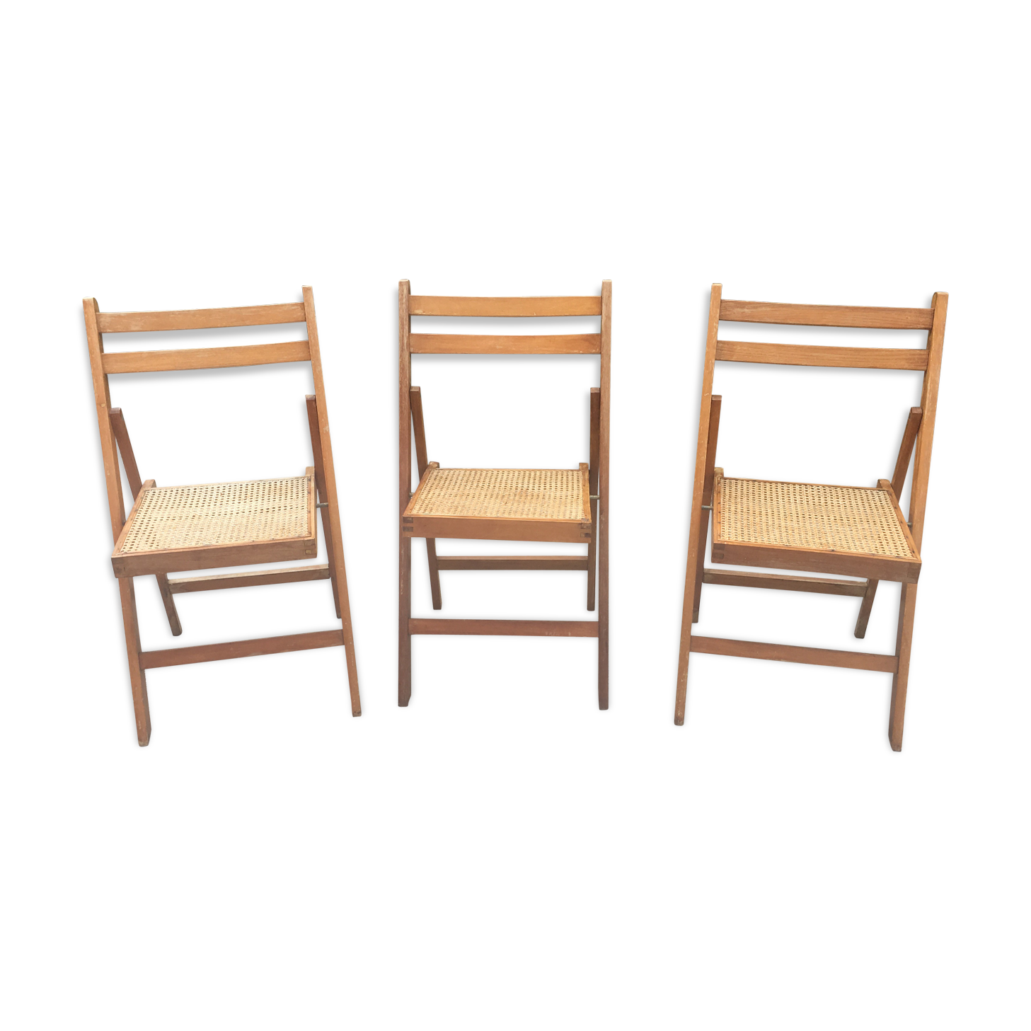 3 wood folding chairs and vintage canning