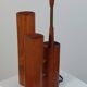 Vintage 50s wooden table lamp with pleated shade.