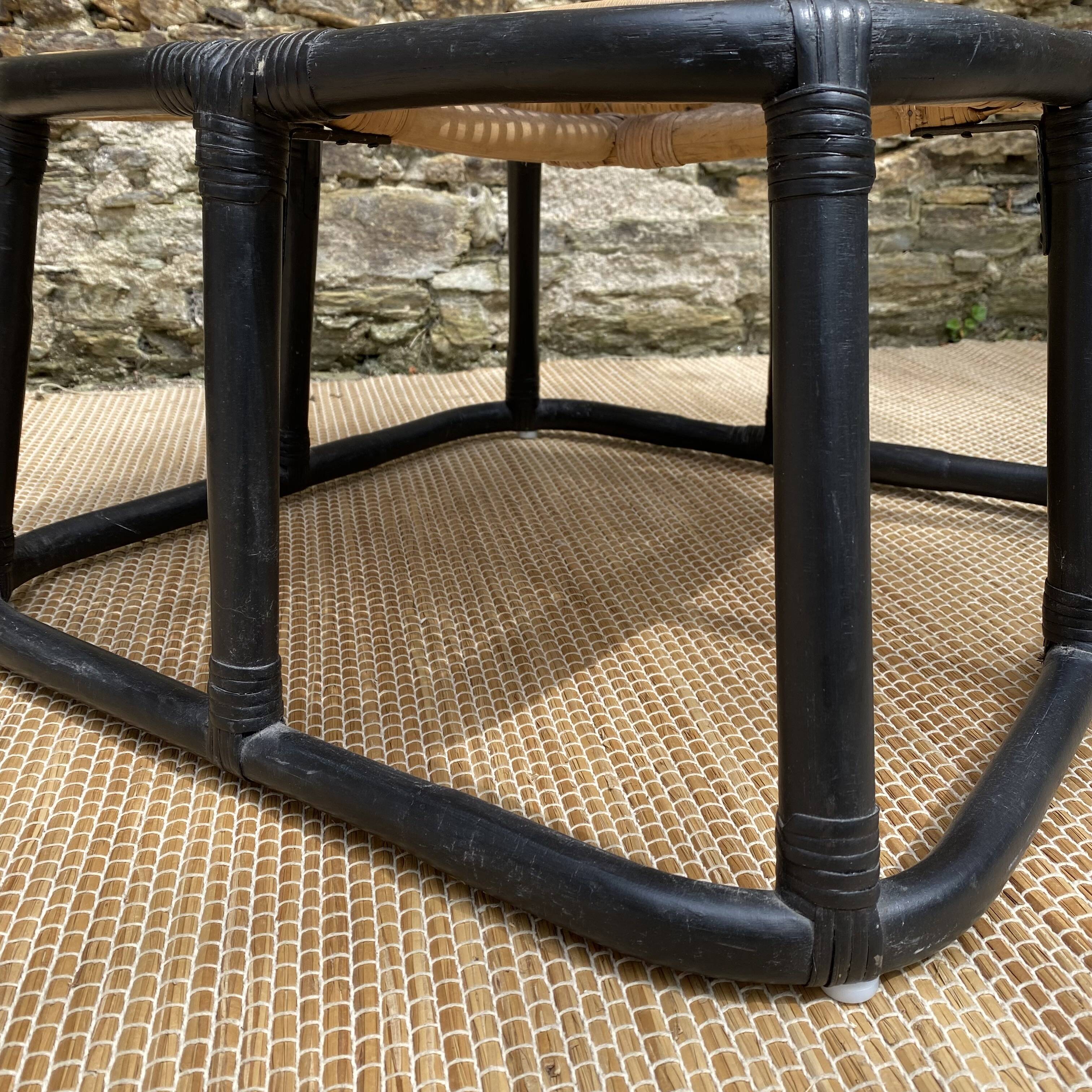 Rattan and cane ottoman or coffee table