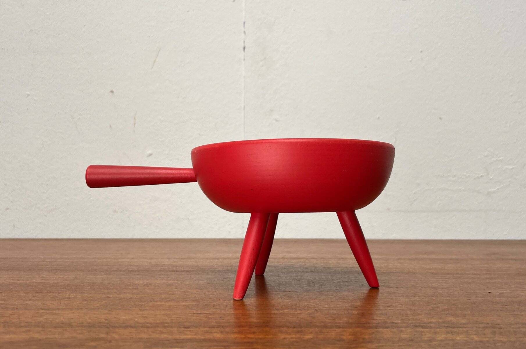 Mid-Century Modern Red Tripod Bowl in Wood from Paavo Asikainen, Finland, 1960s