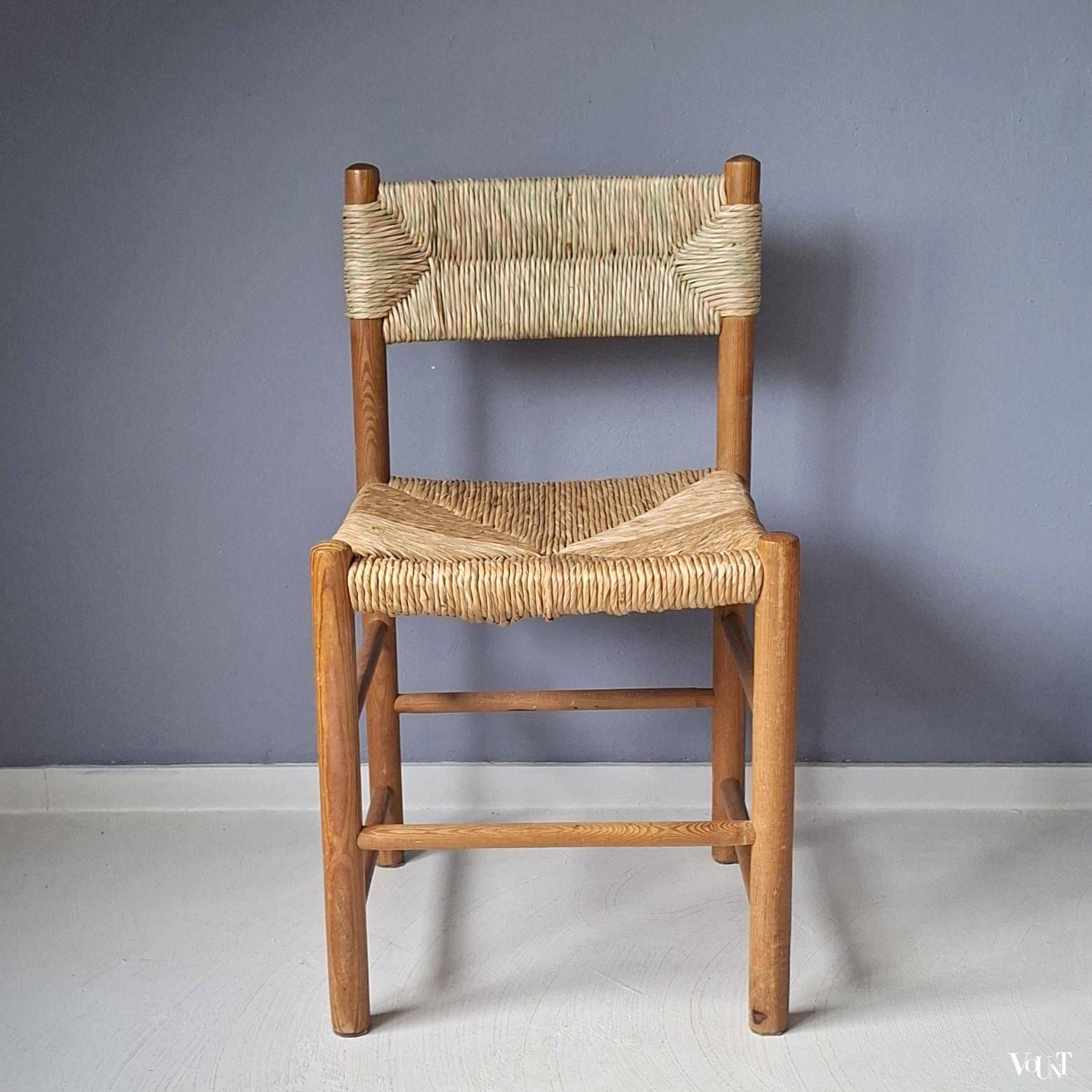 Wooden chair with rush seat and backrest, 1960s
