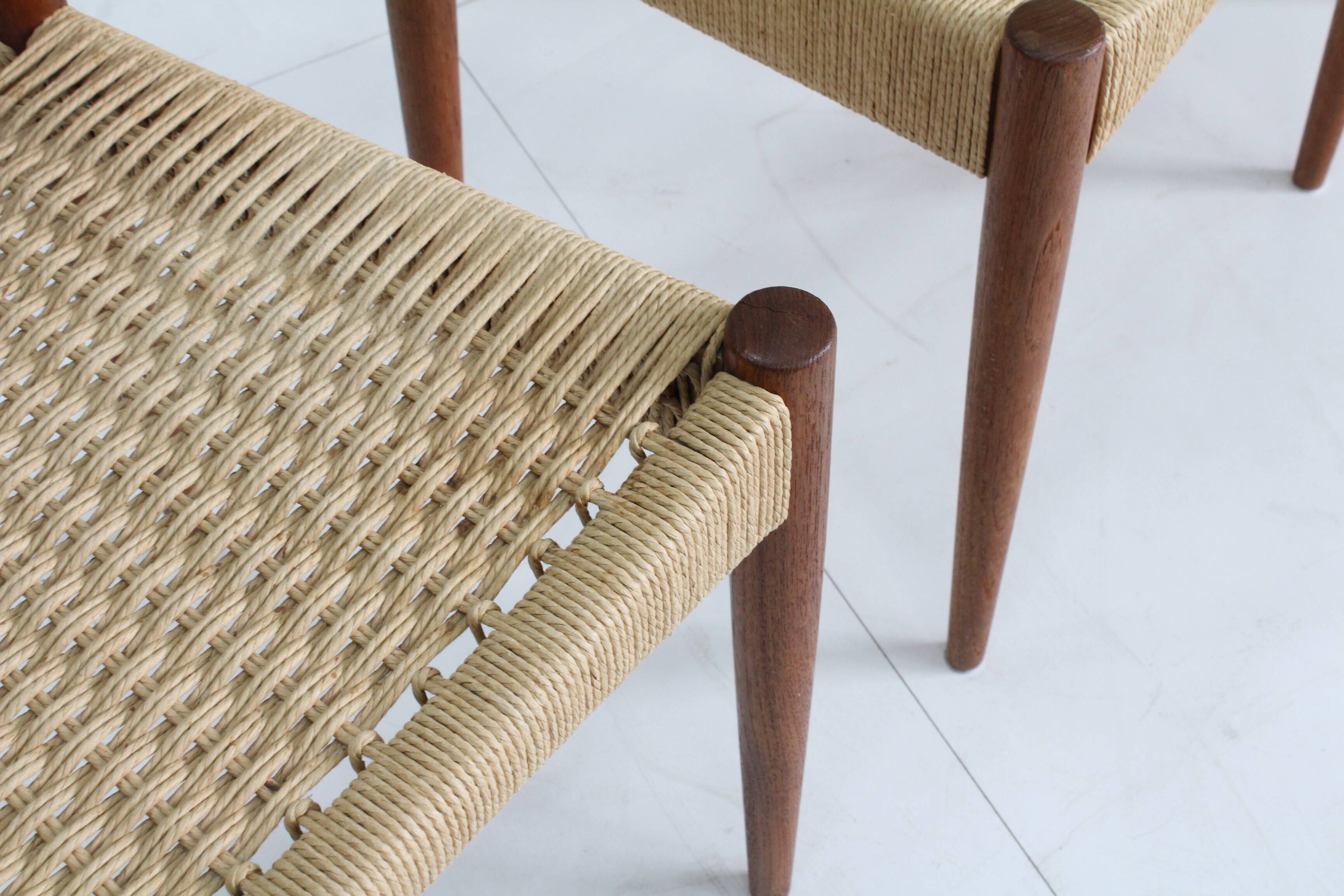 Set of 4 Paper Cord Danish Dining Chairs by Arne Hovmand-Olsen for Mogens Kold
