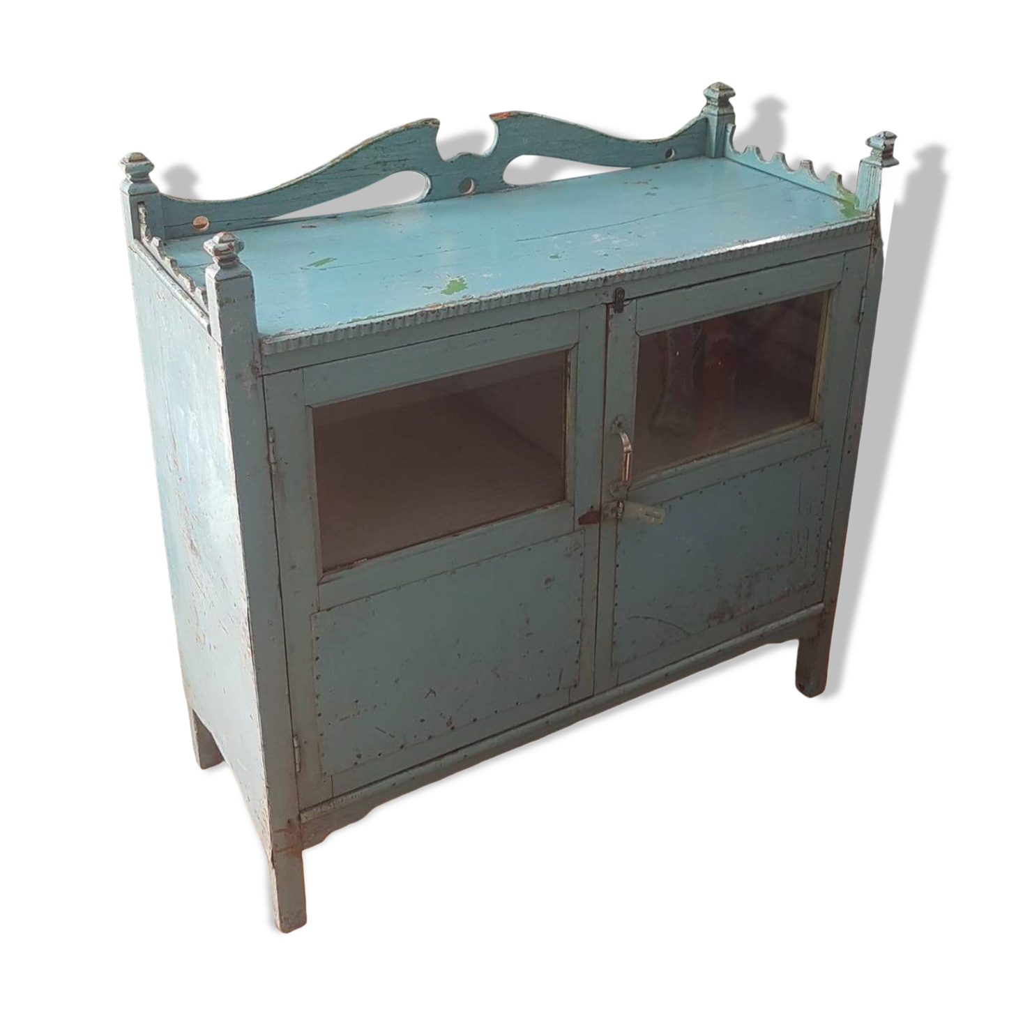 Low turquoise sideboard Indian teak and art deco