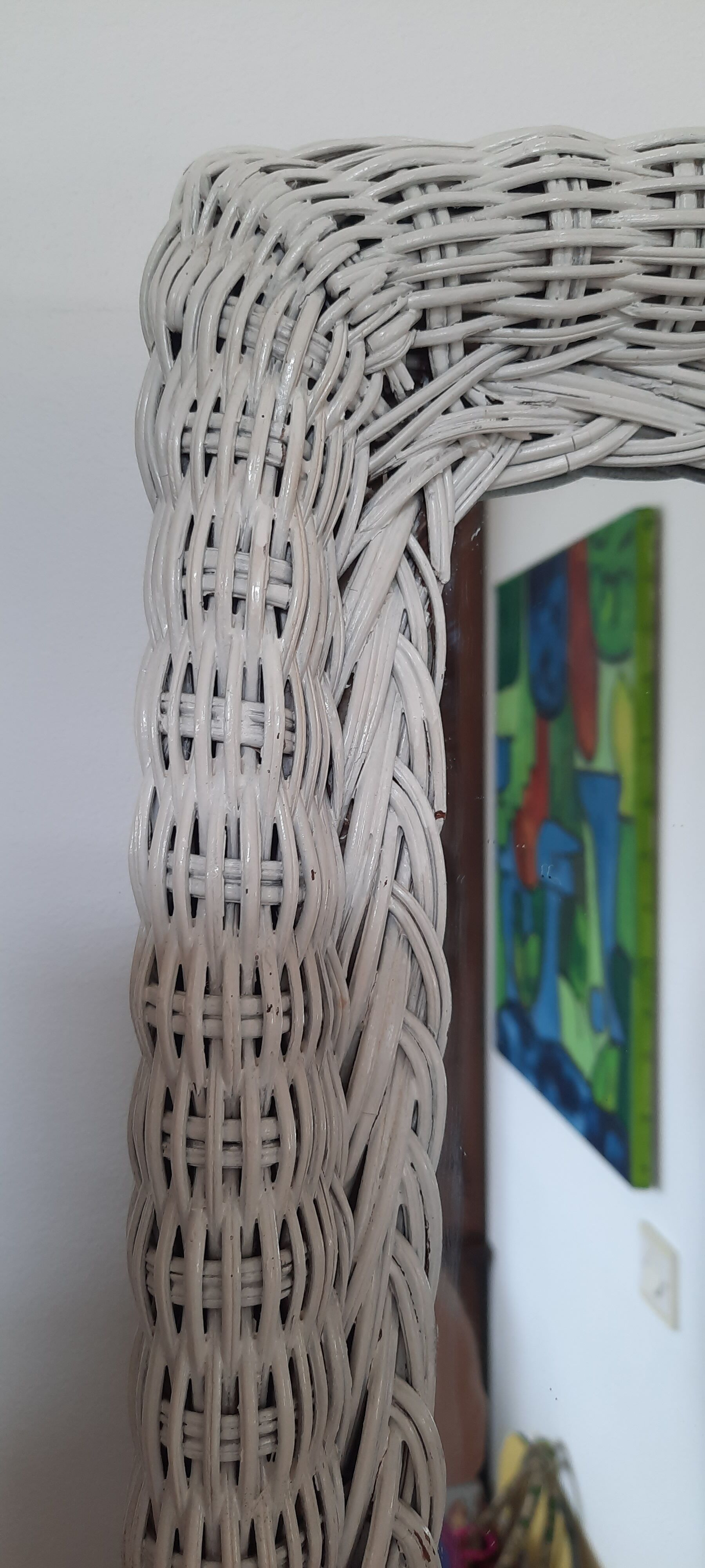 Rectangular mirror in vintage woven wicker rattan