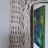 Rectangular mirror in vintage woven wicker rattan